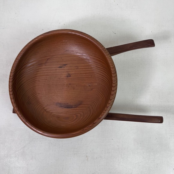 Vintage Wood Wooden Barrel Bowl With Handles Wheelbarrow Mid Century Modern - Picture 2 of 13